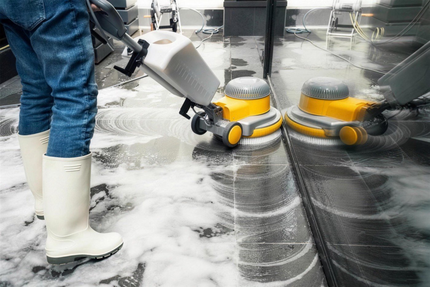 Machinale vloerreiniging met schuim