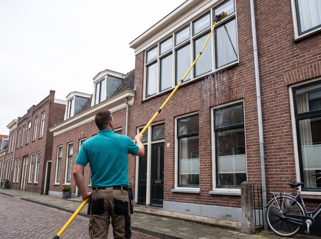 Ramen wassen met de telescoopborstel