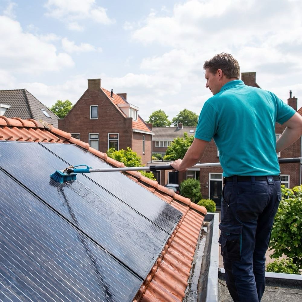 Zonnepanelen reinigen op het dak
