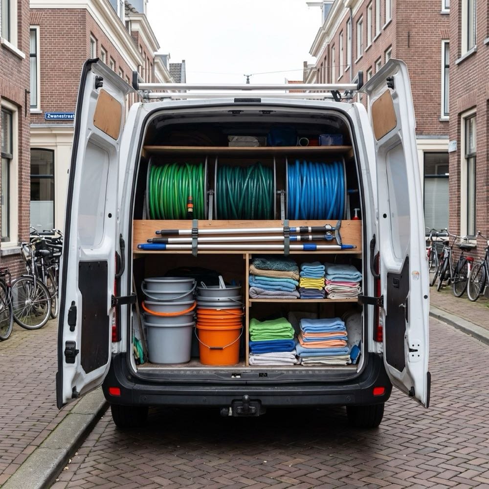 Volledig uitgeruste bus met professioneel materiaal